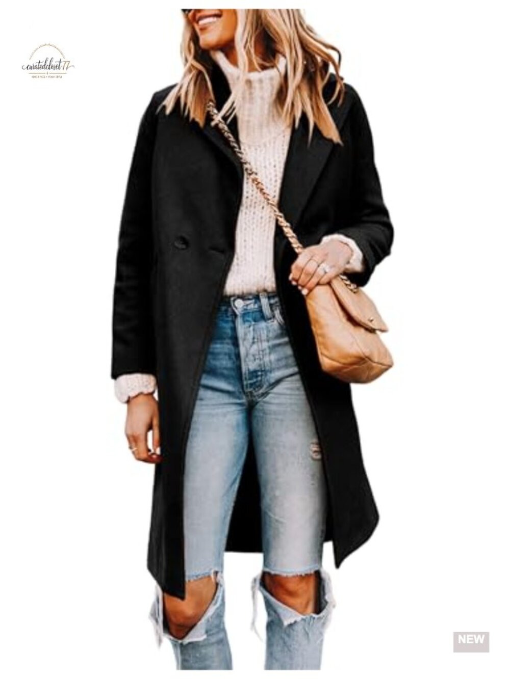 Wool Blend Pea Coat Long Trench Coat Notch Lapel Knee Length